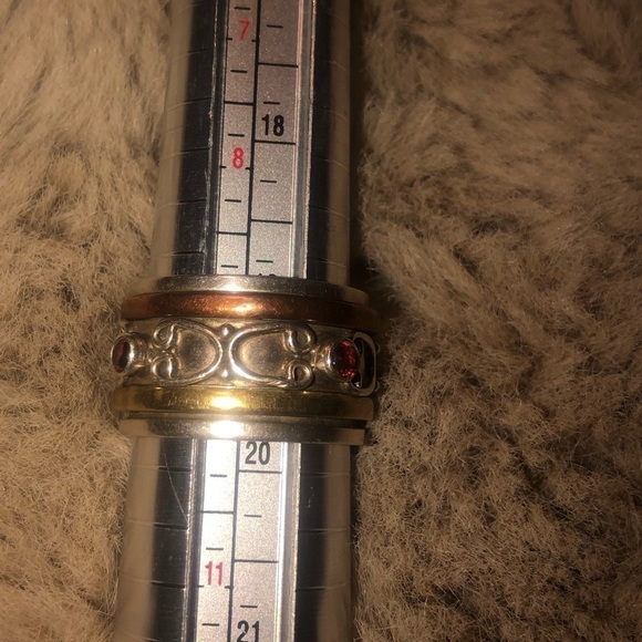 𝅺vtg Garnet Sterling Silver Huge Wide Band Fidget Spinner Ring Sz 9.75 / 10 - Picture 8 of 8